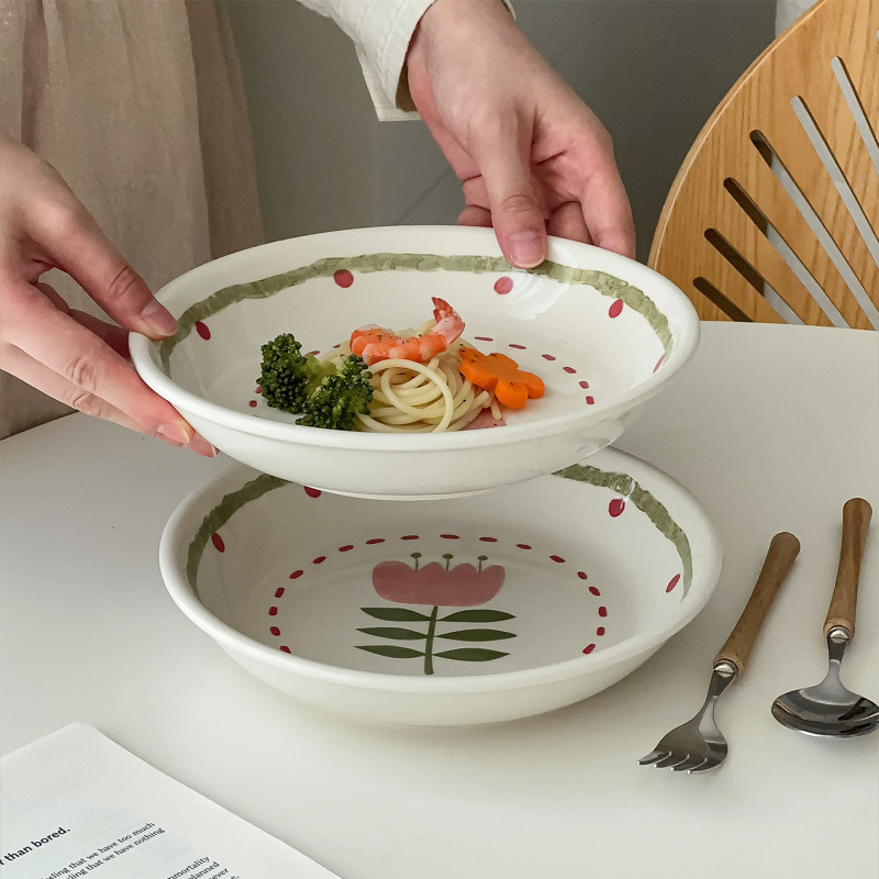 穆尼好看的餐盘意面盘沙拉盘高颜值圆盘甜品盘牛排盘家用深盘菜盘|undefined