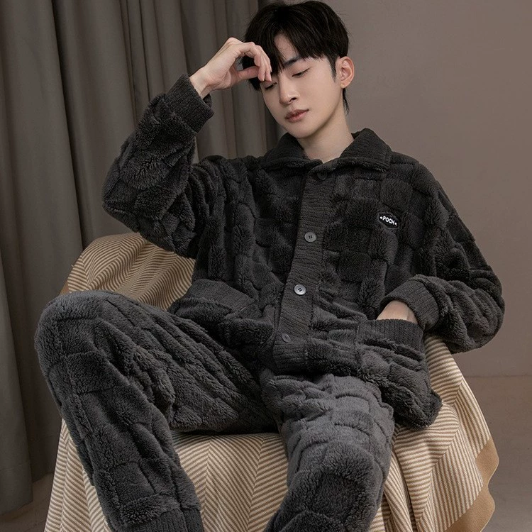 2025 новых мужских пижам на осень и зиму с флисовой подкладкой, утепленные, с длинным рукавом, теплый комплект домашней одежды из кораллового велюра и фланели