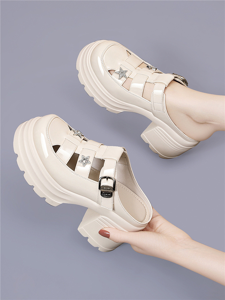 Sandal nữ tăng chiều cao đế dày 8 cm, mũi kín hở gót, thoáng khí, phong cách khí chất — 6069 Da đen, 6069 Màu be chi tiết 10