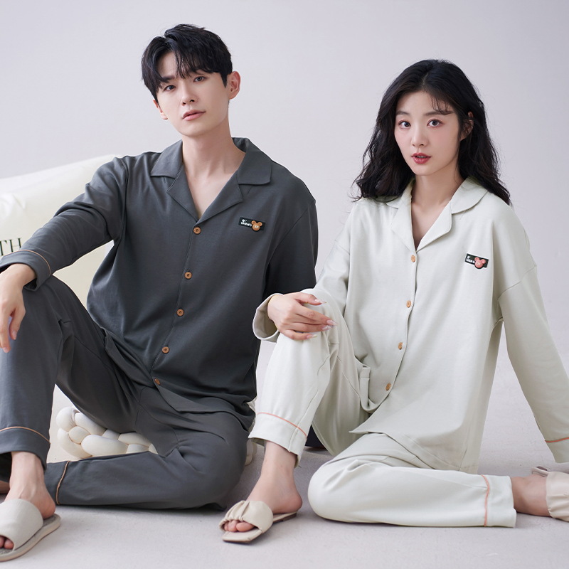 [Personalizada] pijama ultra suave pareja primavera y otoño cardigan de algodón de manga larga se puede usar fuera casa casa pareja casa de verano