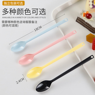 ⊙Disposable Plastic Grass Jelly Spoons for Commercial Use in Milk Tea Dessert Shops, Long Handle Spoons for Ice Soup, 1000 Pieces