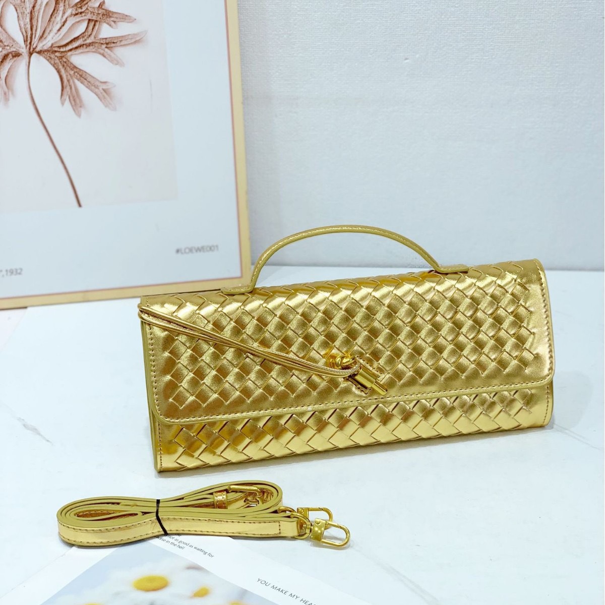 High-End Women's Woven Clutch Bag, Leather Evening Bag, Formal Shoulder Bag, Crossbody Bag For Parties And Fashion Events - Thumbnail 2