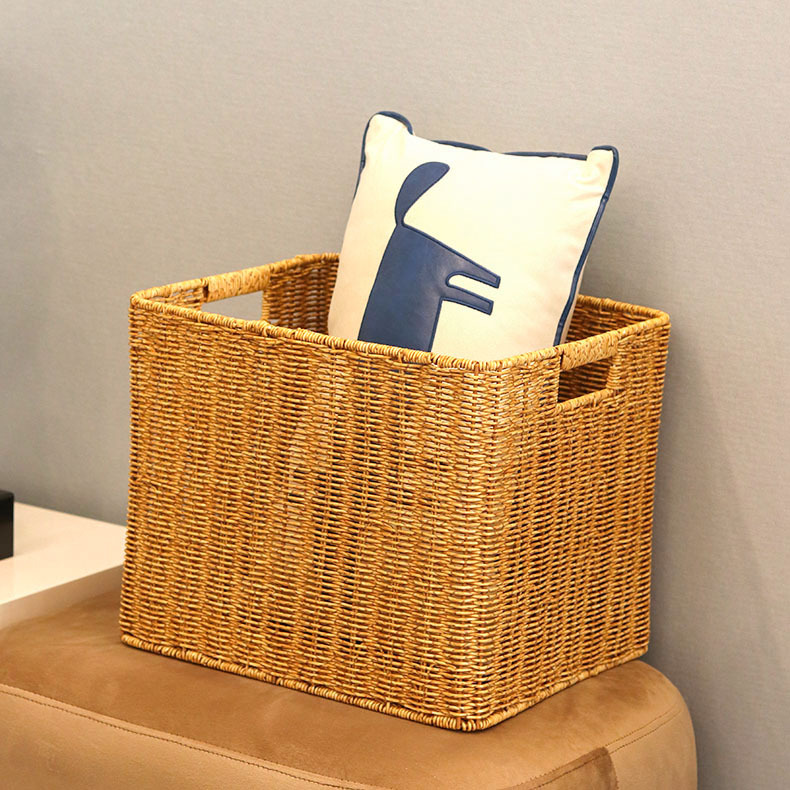 Phoenix Pattern Craft Square Woven Home Storage Basket for Miscellaneous and Books Wholesale with Lid Storage Box Organizing Storage Box