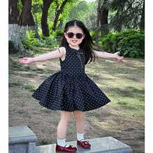 跨境INS爆款童装（内衬拉链）黑色波点连衣裙夏季公主裙儿童背心