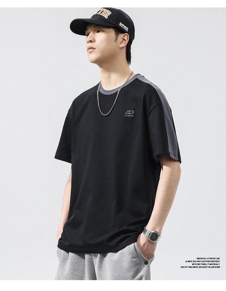 Men's T-shirt Round Neck Loose Patchwork Summer Top For Men_voghion.com