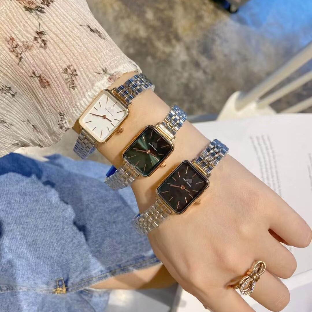 Steel Strap Watch Gift Simple D Trendy Small Square Watch Women's Steel Strap Quartz Watch W Butterfly Clasp Square Dial