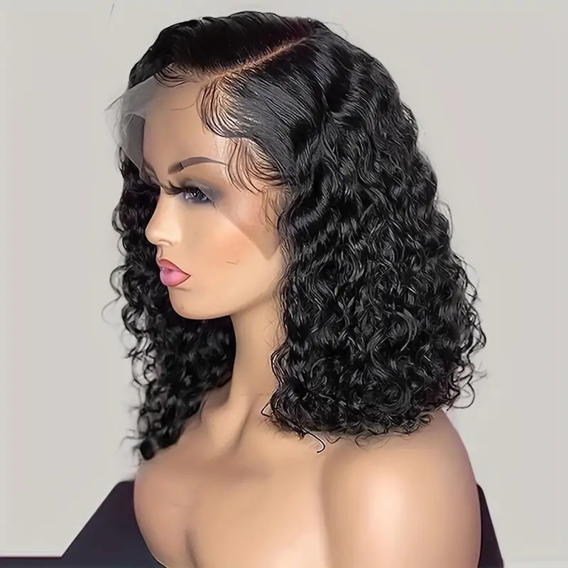 Amazon explosions front lace wig ladies small curly short hair explosive head black full head cover wholesale Amazon explosions front lace wig ladies small curly short hair explosive head black full head cover wholesale