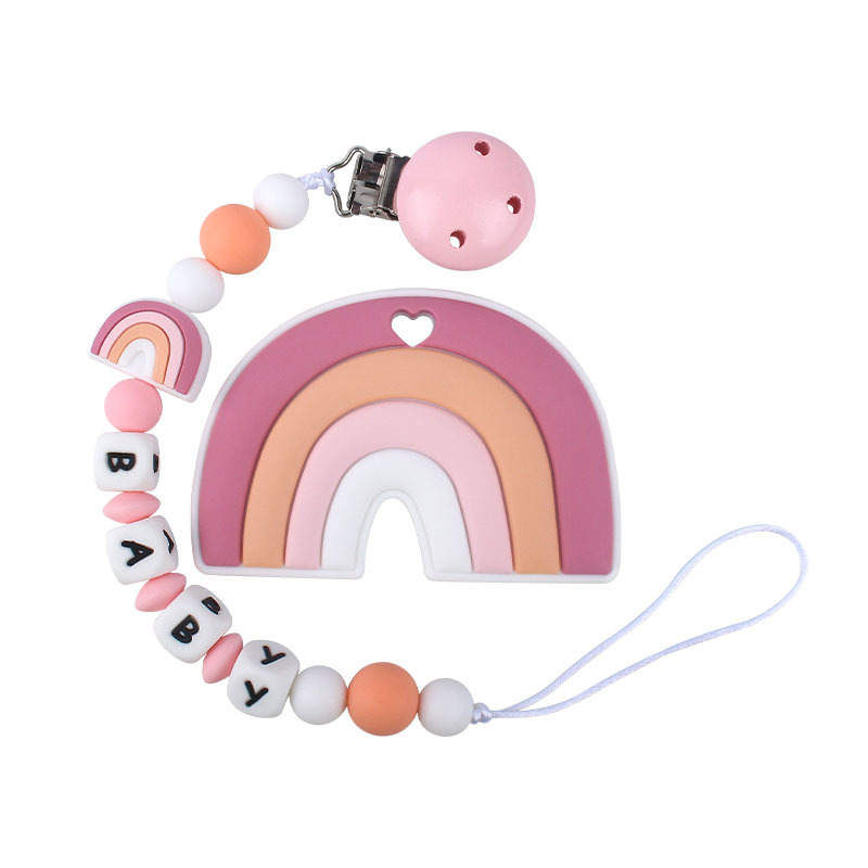 Bebé de dibujos animados colorido rojo de silicona teether stick teether nuevo nombre del bebé chupete cadena traje teether