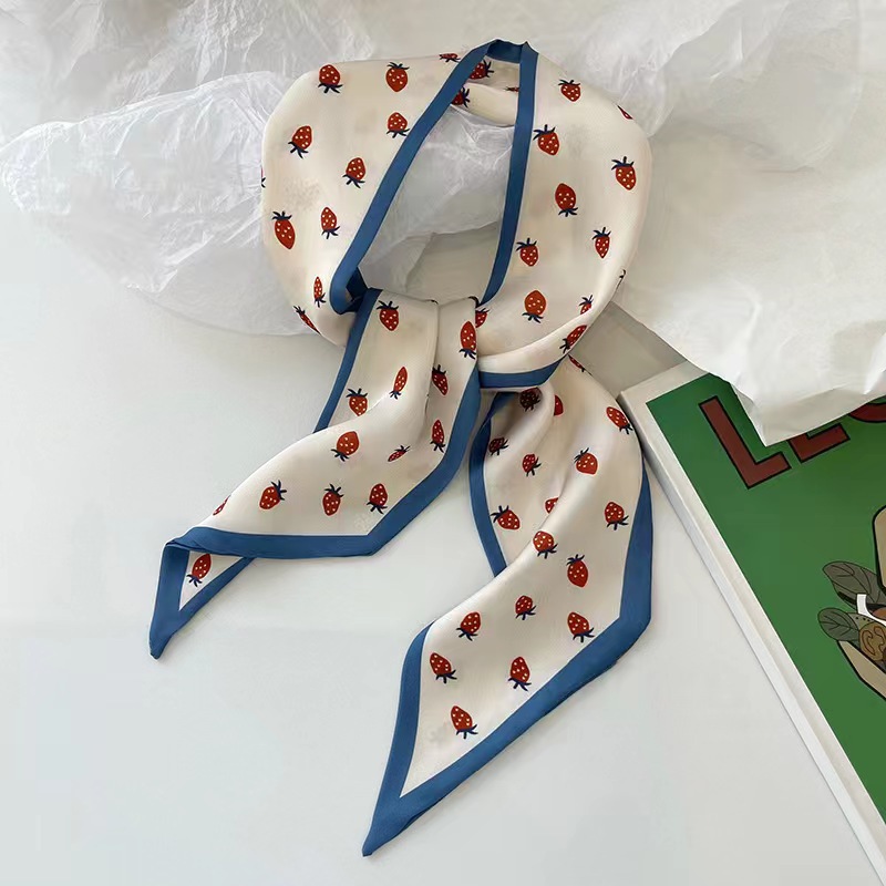 Cinta de primavera impresión larga estrecha ángulo pequeña bufanda de seda elegante estilo coreano banda de pelo bolsa de accesorios para el cabello entrega de una sola pieza