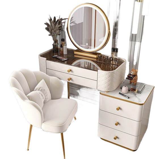 Modern Simple Bedroom Dressing Table Internet Celebrity Accessible Luxury Scandinavian Style Dressing Table Glass Dressing Table Storage Cabinet Integrated Table