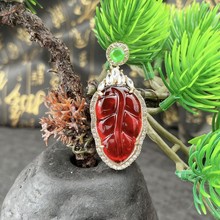 天然高冰玉髓树叶吊坠镶嵌绿玉髓叶子吊坠复古帝王绿厂家直发