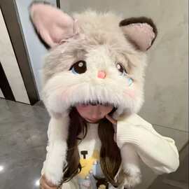 可爱卡通布偶猫耳朵毛绒帽子女款冬季保暖耳朵可动防寒雷锋帽甜美