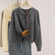 春秋季休闲慵懒上衣韩系减龄针织开衫爱心纽扣软糯毛衣外套女