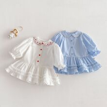 女童洋气衬衫裙2026新款春季宝宝韩版刺绣娃娃领连衣裙儿童裙子潮