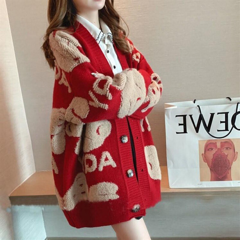 Coat Sweater Women's Korean Style Loose New Style Lazy Knitted Cardigan Large Size Autumn and Winter Women's Clothing 2025 Christmas Style