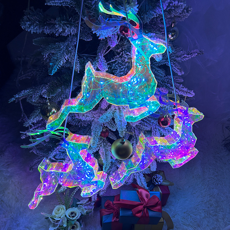 跨境手工雪橇雪人套装灯圣诞主题派对装饰幻彩发光摆件手工小夜灯详情9