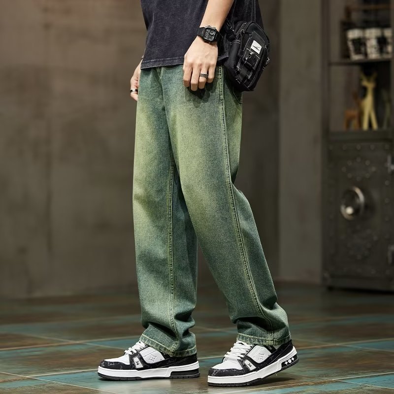 Pantalones vaqueros retro explosivos para hombres 2024 primavera y otoño nueva marca de moda American High Street Pantalones de pierna recta de todo fósforo