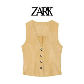 ZARK 欧美新款纽扣绒面质感效果背心 跨境外贸女装批发4344141725