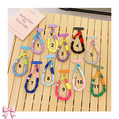 適用手機殼配件裝飾品多巴胺手環吊掛墜彩色雙邊手短繩圓形鑰匙鎖