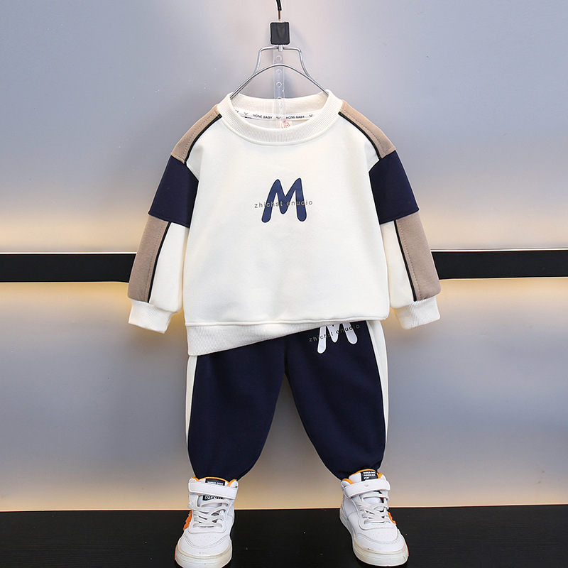 6387 Traje de otoño para niños 2025 Primavera y otoño Nuevo estilo para niños Suéter con estampado de abanico coreano Juego de dos piezas para bebés de celebridades netas