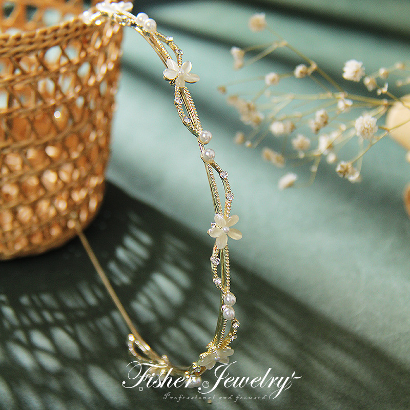 Mode Blume Legierung Inlay Künstliche Perlen Strasssteine Haarband 1 Stück display picture 3