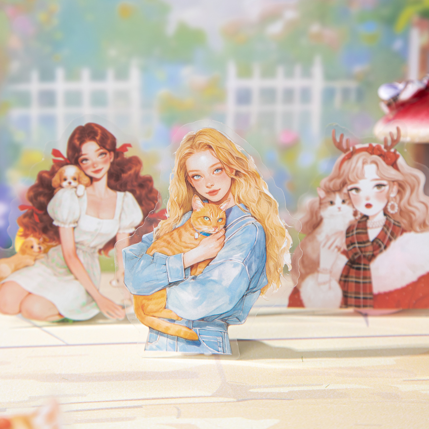 Hermoso día tema de mascotas pegatinas de PET su serie de mascotas doble tinta blanca material de cuenta de mano pegatinas de bricolaje