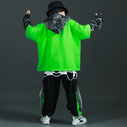 Children's performance costumes hiphop street dance hiphop for big children almond set for boys children's clothing jazz dance clothes