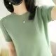 春夏季女装新款宽松圆领大码短款套头温柔风短袖上衣T桖针织衫|undefined