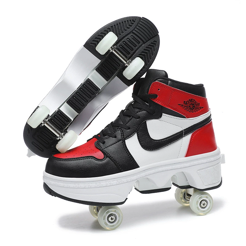 Transformable four‑wheel roller shoes, breathable mesh, unisex, sizes 33–43