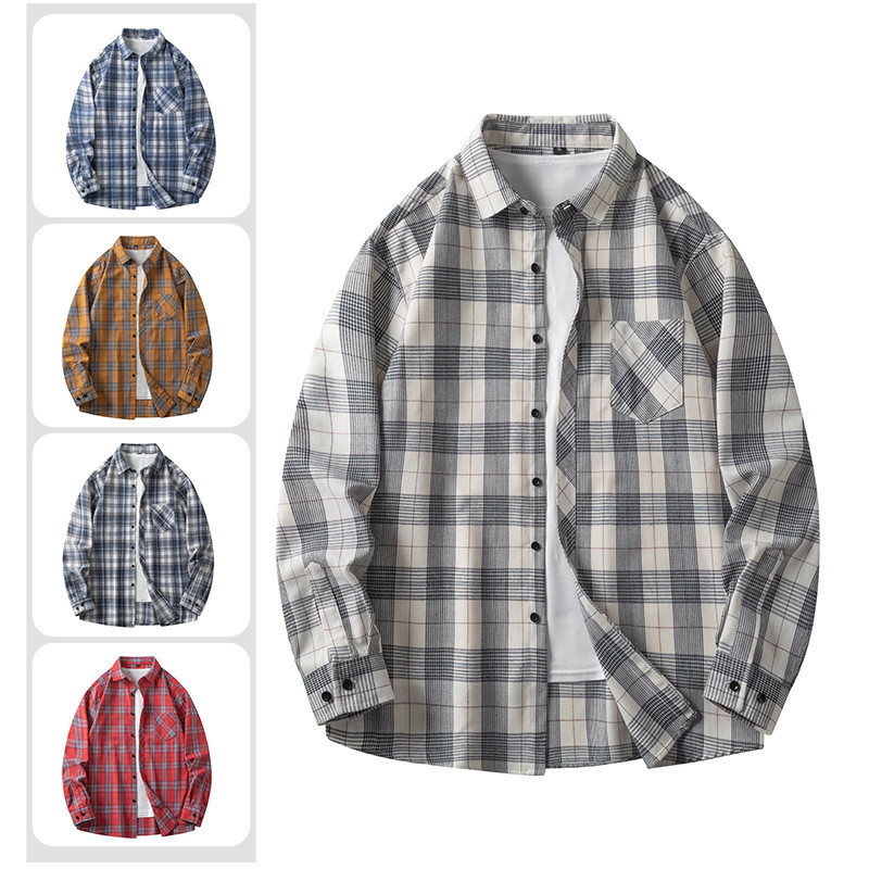 Men's Plaid Shirt Autum Japanese Style Retro Trendy Brand Loose and Versatile Student Long-Sleeved Shirt Men's and Women's Thin Jacket Men's Plaid Shirt Autum Japanese Style Retro Trendy Brand Loose and Versatile Student Long-Sleeved Shirt Men's and Women's Thin Jacket