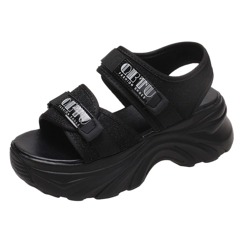 Спортивные сандалии для женщин, летние сандалии на плоской подошве, новинка 2024 года, пляжная обувь на липучке, толстая подошва, легко сочетающаяся повседневная женская обувь