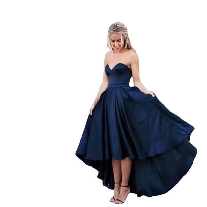 Comercio exterior europeo y americano Amazon AliExpress deseo mujeres vestido de noche sexy tubo superior satén delantero corto volver largo puede ser personalizado