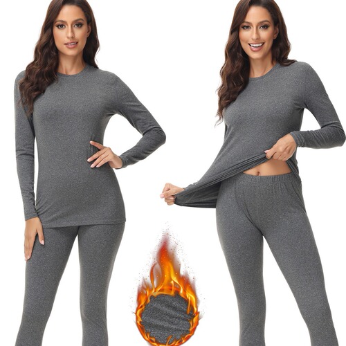 Women's round neck warm innerwear set, autumn and winter warm innerwear set with round neck tops and bottoms