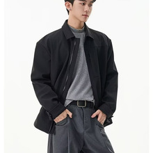 美式复古教练夹克翻领冲锋衣男秋季纯色休闲宽松拉链工装飞行外套