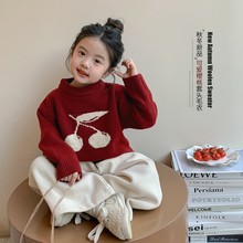 女童毛衣秋冬2024新款宝宝冬装上衣新年装红色加厚保暖儿童针织衫