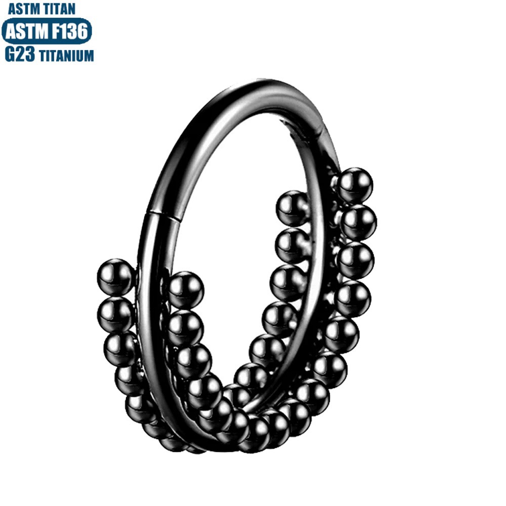 F136 Titanium Alloy Nose Ring Implant Grade Seamless Ring Double Row Solder Ball Hinge Perforated Cartilage Ring Zircon Earrings detail image 9