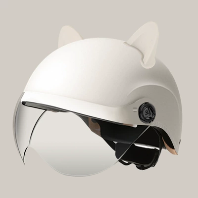 Motosiklet kaskı (dəbilqə): protection portable battery car safety - summer-helmet-frosted-white-summer-helmet-transparent-mirror-accessories-rabbit-ears-white-one-size-fits-all