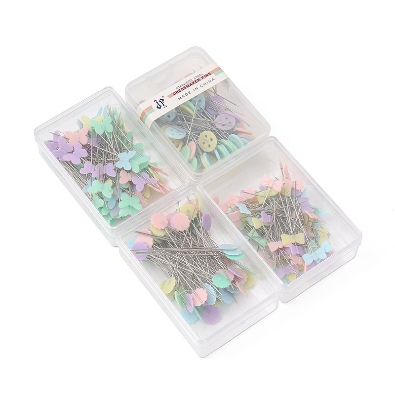 80 piezas / caja de agujas de localización de lujo de color de corte tridimensional de ropa de localización de agujas fijas de localización de cabeza plana