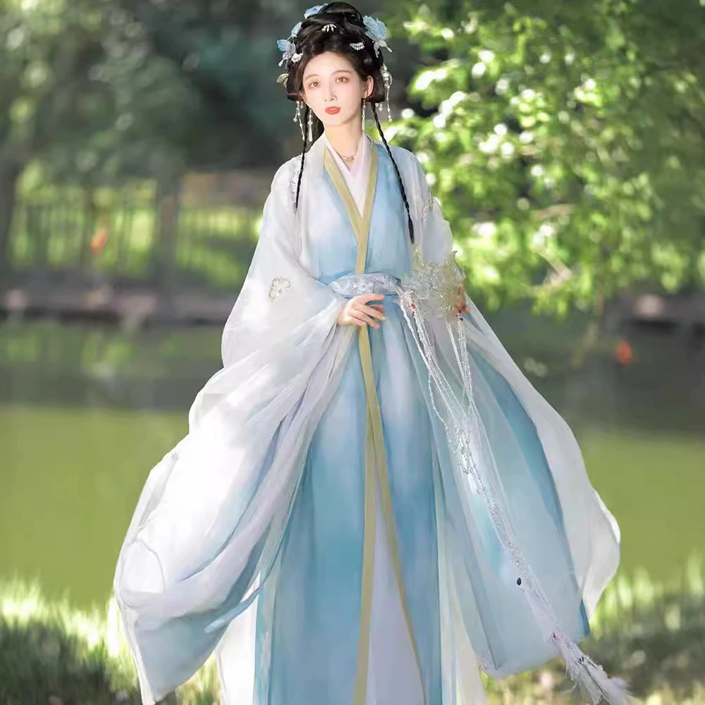 Осенний новый стиль падающие облака Hanfu женский костюм для взрослых китайский стиль двухслойная рубашка с большими рукавами