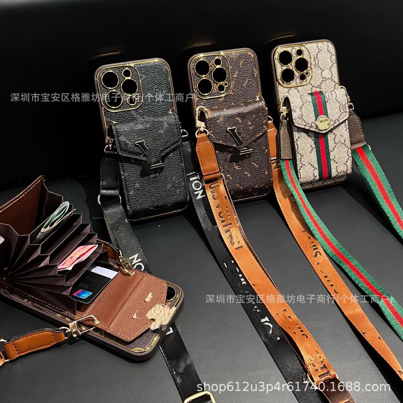 Fashionable Brand Electroplated Crossbody Card Holder Mobile Phone Case Suitable for Apple 16Promax Leather High-End 13Pro Accessible Luxury 5 Fashionable Brand Electroplated Crossbody Card Holder Mobile Phone Case Suitable for Apple 16Promax Leather High-End 13Pro Accessible Luxury 5