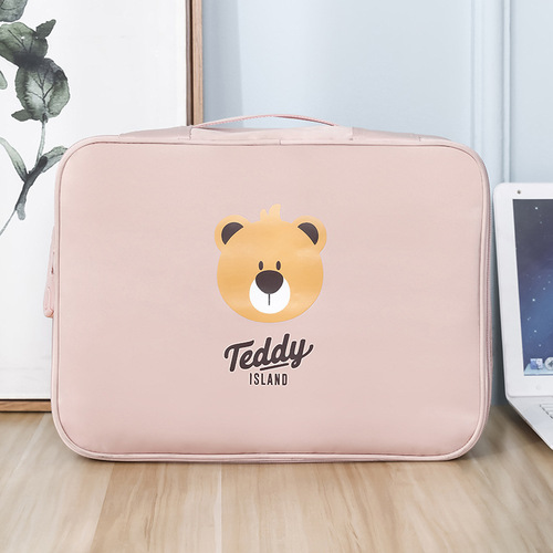 Teddy bear multi-functional large-capacity home emergency document storage bag multi-layer document storage bag