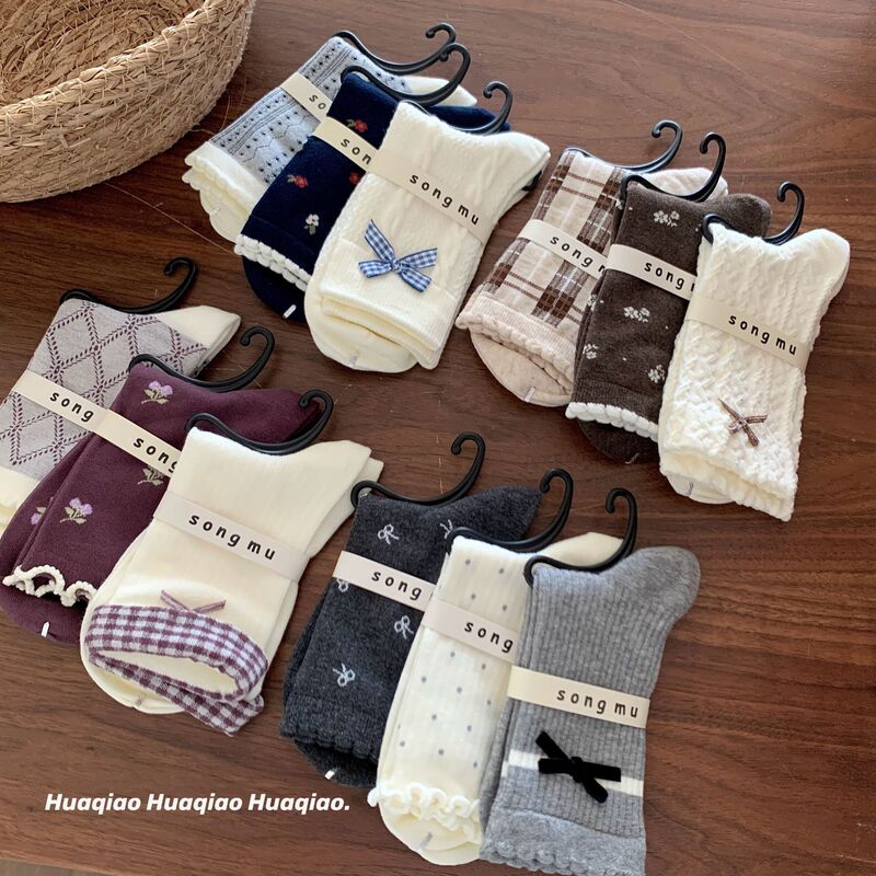 Songmu Designer Style Bow Socks Women's Mid-Calf Socks Autumn and Winter New Original Korean Version Ins Slouch Socks Women Songmu Designer Style Bow Socks Women's Mid-Calf Socks Autumn and Winter New Original Korean Version Ins Slouch Socks Women