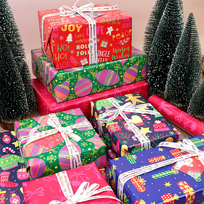 Transfronterizo para gran tamaño de papel de embalaje de regalos de Navidad fluorescente dibujos animados lindos papel de embalaje de regalos de arco