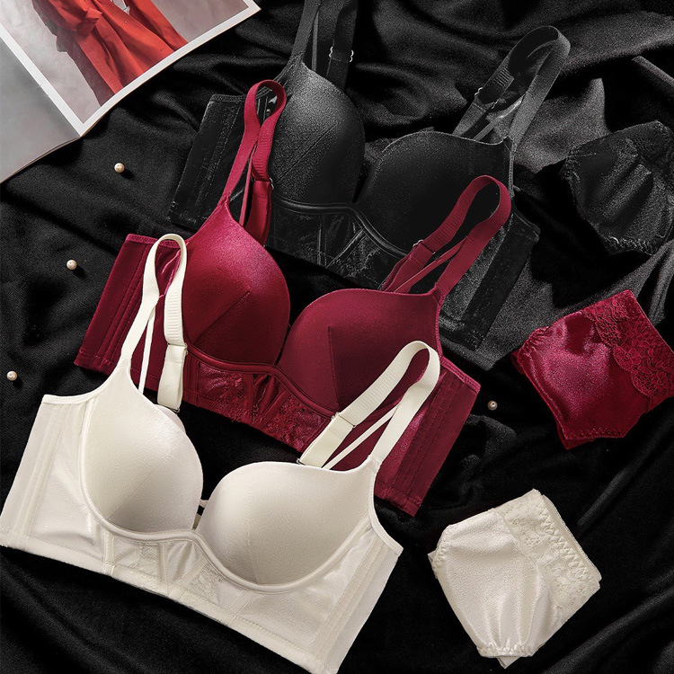 8788 Conjunto de ropa interior térmica de terciopelo elástico nacarado de lujo Cómodo sin anillo de acero, sujetador de colección lateral de grosor medio