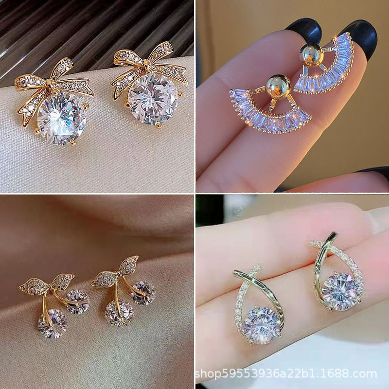Sophisticated brand fashionable earrings with zircon with bow