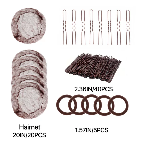 Factory Direct Sales Cross-Border Vacuum Packaging High Elasticity Invisible Hair Net Rubber Band U-Shaped Hair Clip Hair Ring Set Box Hair Accessories Wholesale