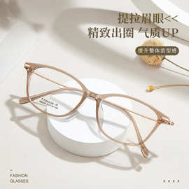 网红韩版素颜纯钛猫眼TR钛腿眼镜架4mm宽边高弹钛腿不夹镜框批发