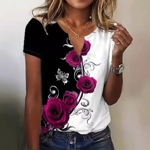 Summer Short Sleeve Western-style Printed Women's Plant Printed 3D T-shirt WB28