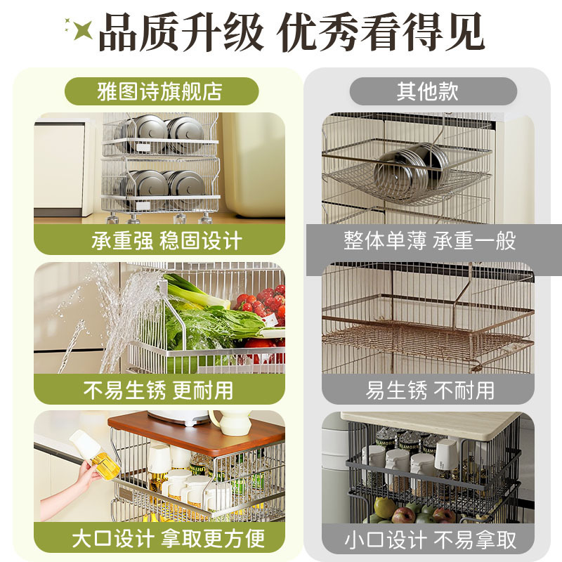 创胜天三层水晶轮可移动复古风加厚不锈钢置物推车架支持一件起批|undefined