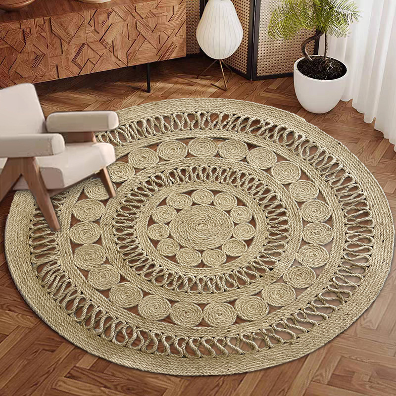 Alfombras de tejido de yute, alfombras de suelo de empalme, alfombras de mesa de té redonda, alfombras de invierno y otoño, nuevas alfombras simples